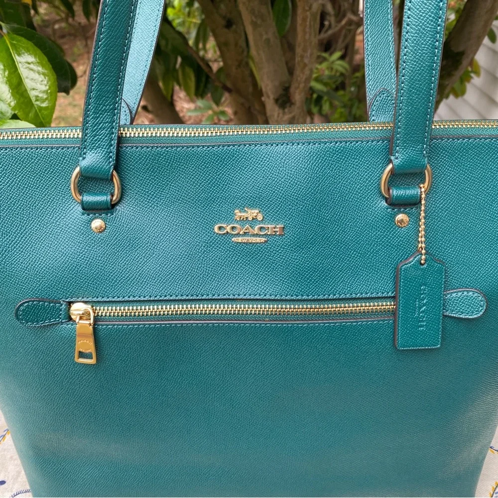 COACH Gallery City Teal Green Zip-Front Leather Tote w. Gold Hardware NEW- 79608